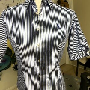 Ralph Lauren Navy and White Striped Button-Up